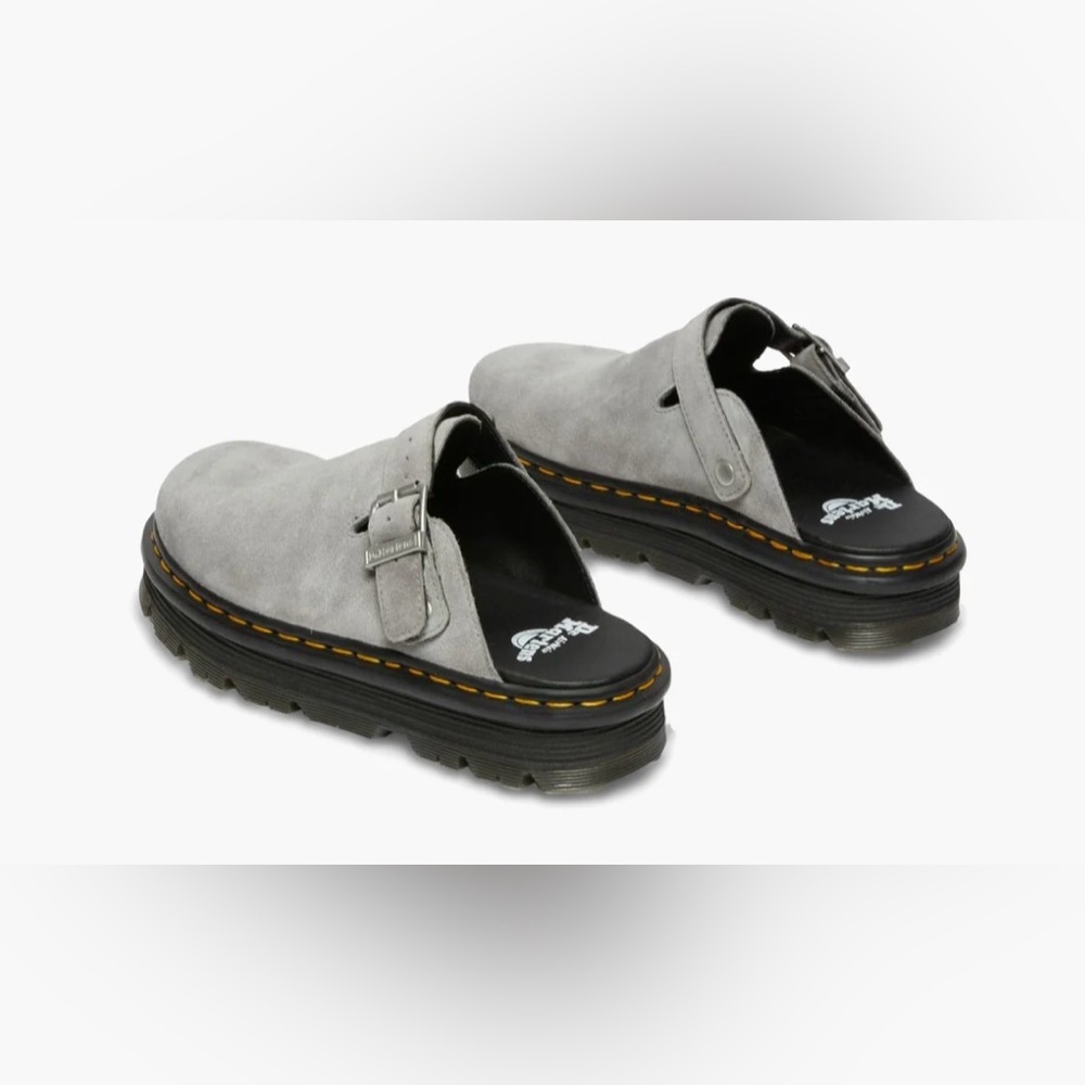 NWT DR. MARTENS Zebzag Suede Slingback Platform Mule in Grey